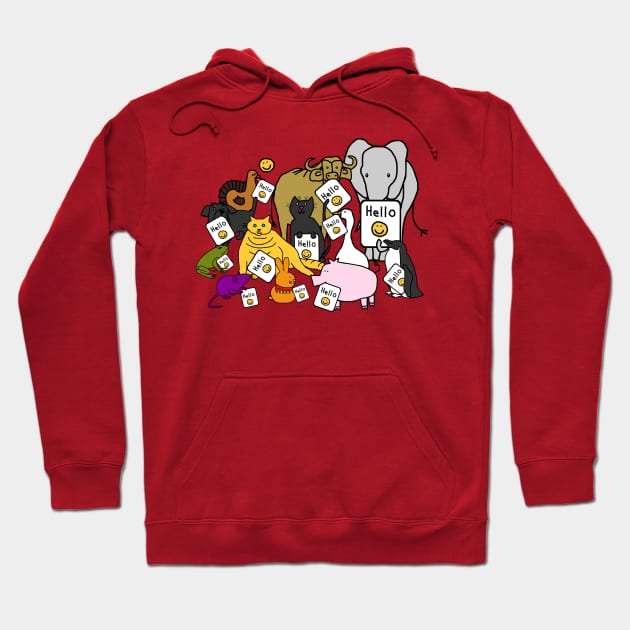 Group of Cute Animals say Hello Hoodie by ellenhenryart